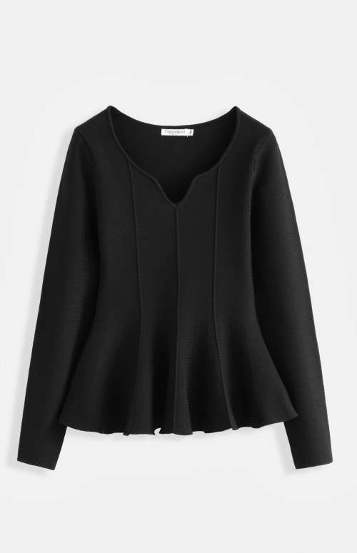KNIT PEPLUM LONG SLEEVE TOP