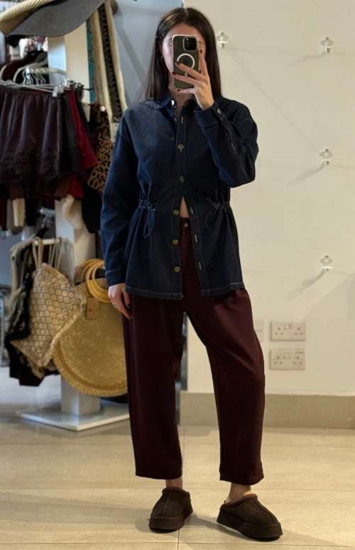 DENIM SHIRT WITH CINCHED WAIST