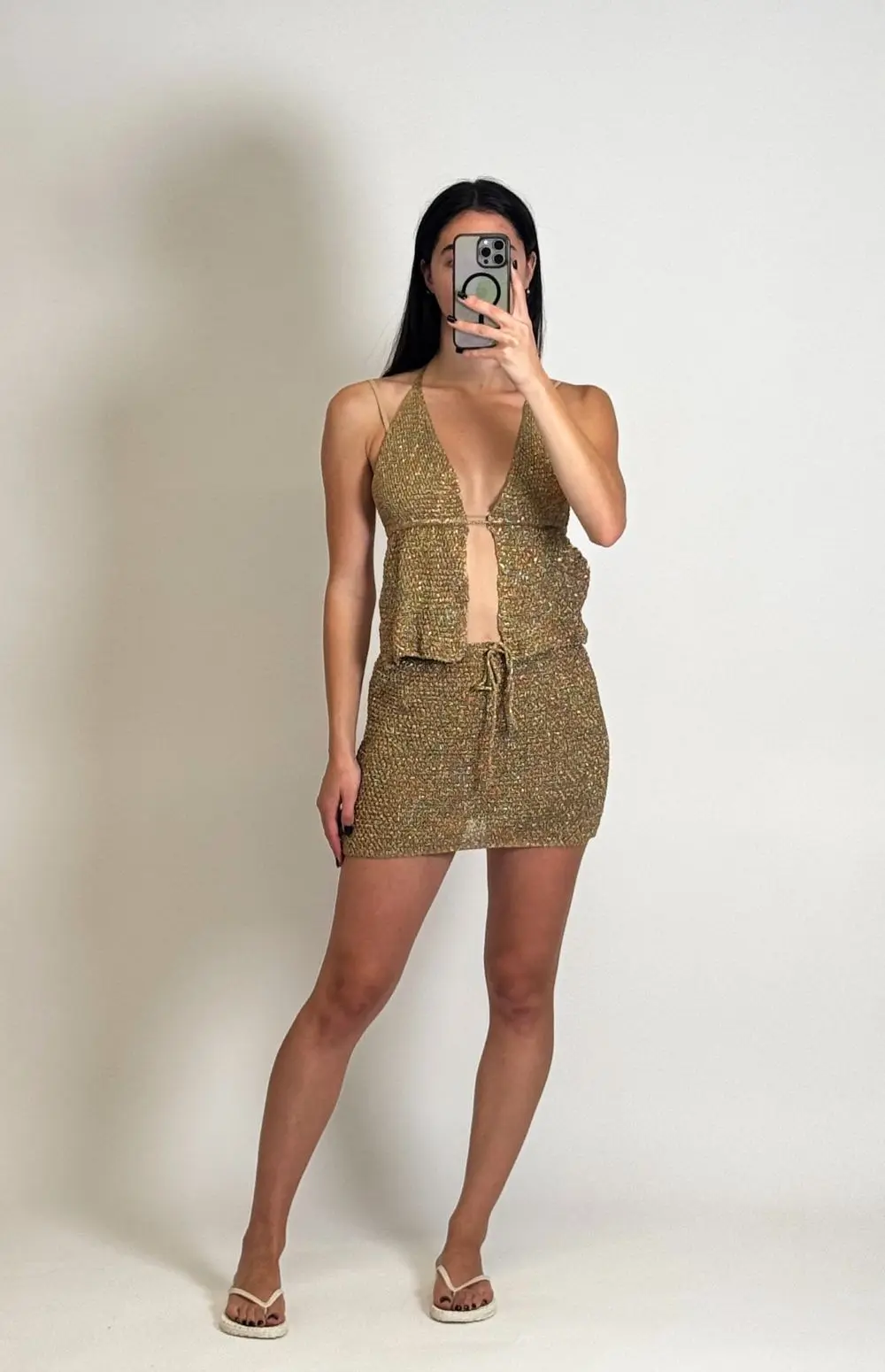 CO-ORD KNIT HALTER TOP & MINI SKIRT