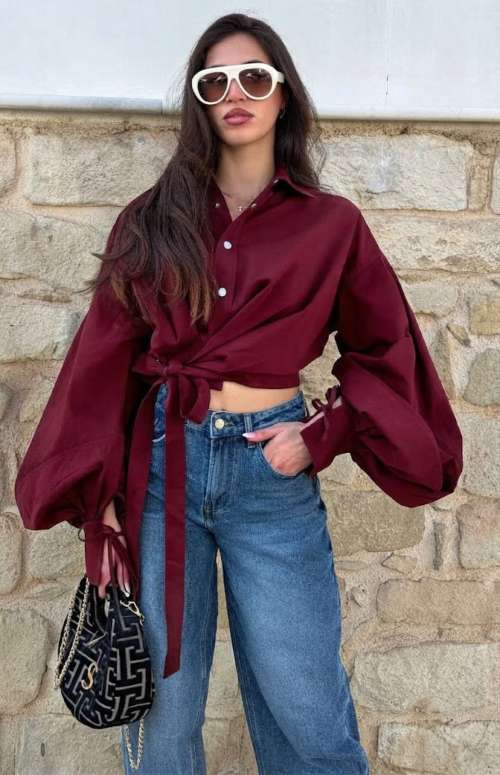 CROP JACKET WITH BALLOON SLEEVE