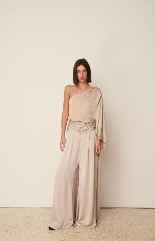 CO-ORD SATIN | ONE SHOULDER TOP & FLARED PANTS
