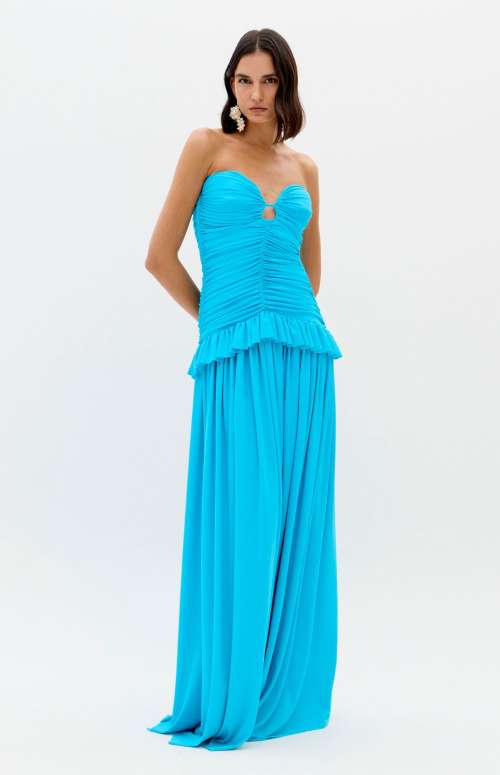 LONG DRESS WITH RUFFLES AND RUCHING