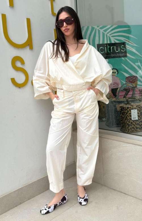 CO-ORD HIGH COLLAR SHIRT & HIGH WAIST CARGO PANTS