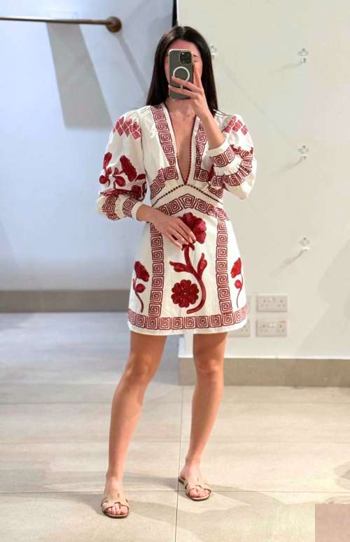SHORT LONG SLEEVE PRINTED DRESS