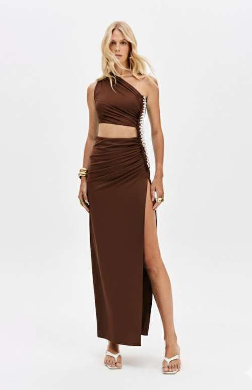 ONE SHOULDER MAXI DRESS WITH CHAIN DETAIL