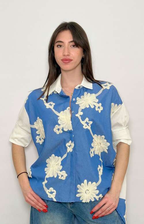 DENIM LIKE FLOWER PRINT SHIRT