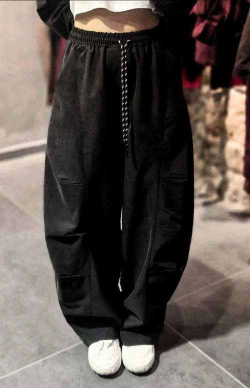 WIDE LEG BARREL TROUSERS WITH DRAWSTRING