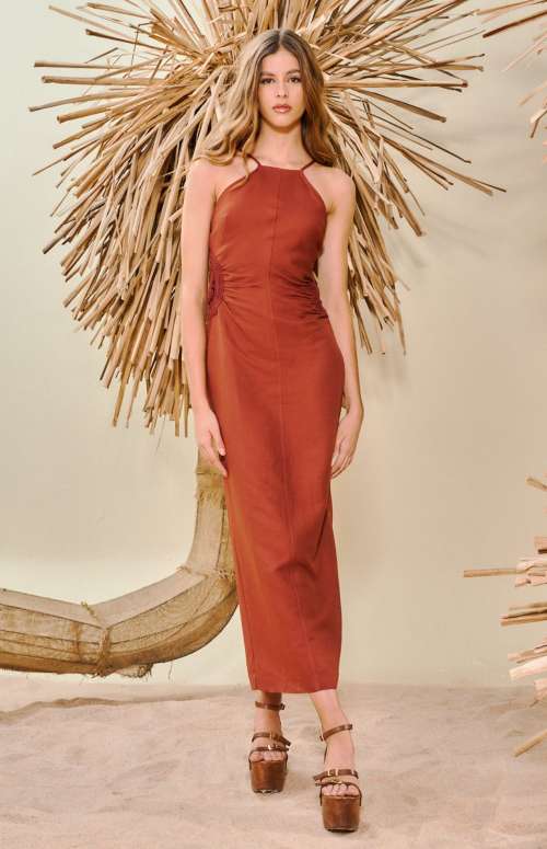 LONG LINEN DRESS WITH CROCHET DETAIL