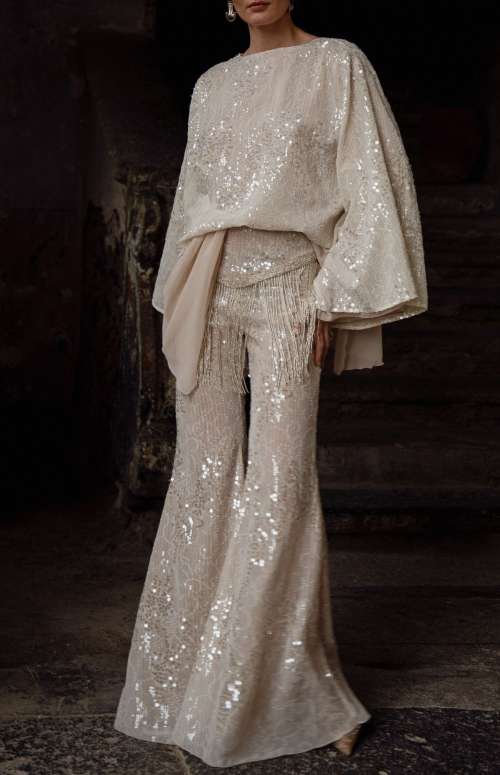 DREAM FRINGED FLARE PANTS | SEQUINED EMBELLISHED