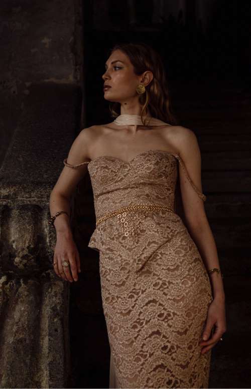 RIVERA CORSET TOP | SHIMMERY LACE SLEEK CHIFFON EMBELLISHED BALCONETTE