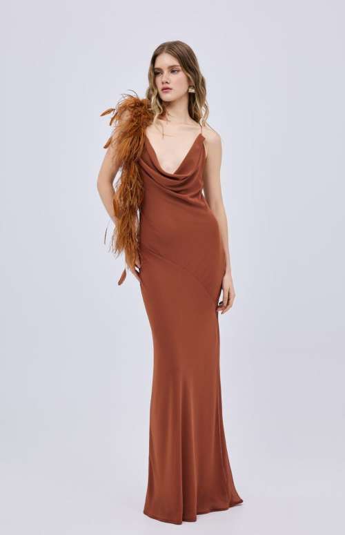 CHIFFON FEATHER MAXI DRESS