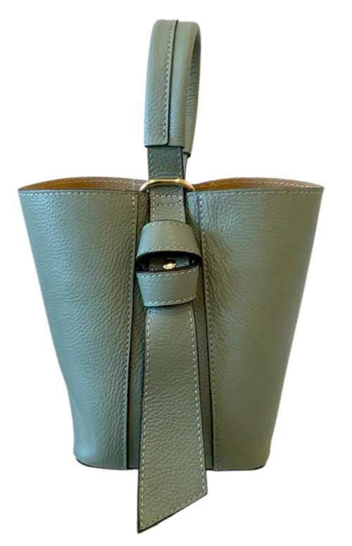 LEATHER BUCKET TOTE BAG | SAGE GREEN