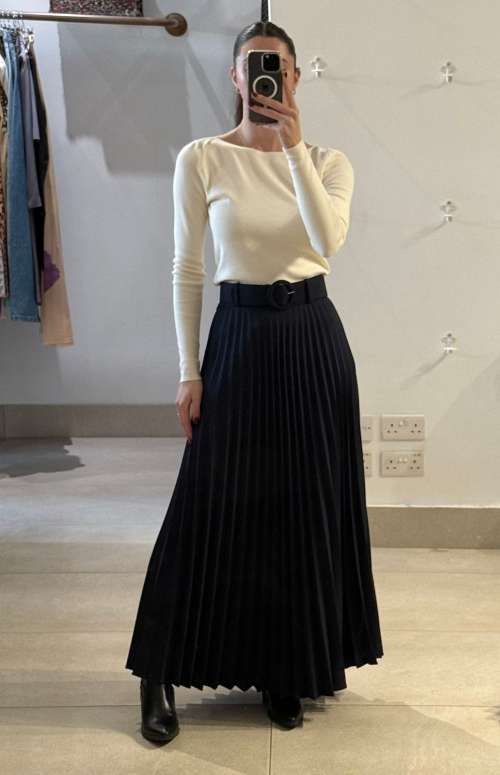 PLEATED MAXI SKIRT WITH BELT