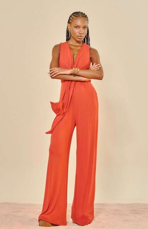 WIDE LEG JUMPSUIT WITH FRONT TIE