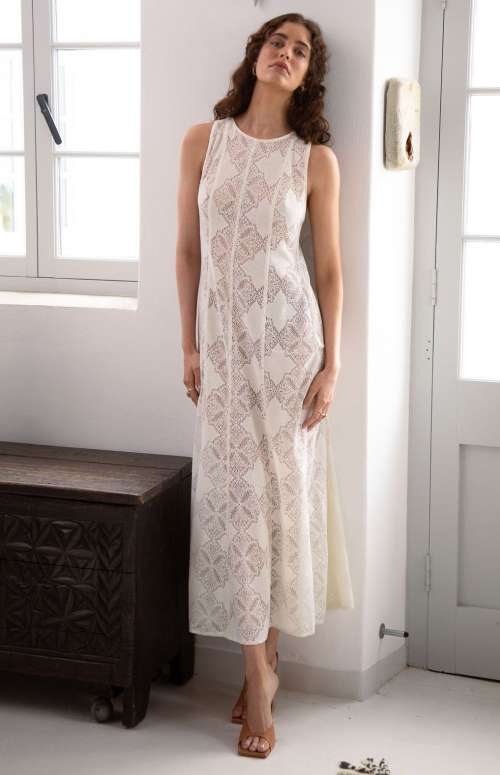 SPAN DRESS | GEOMETRIC LACE OVERLAY
