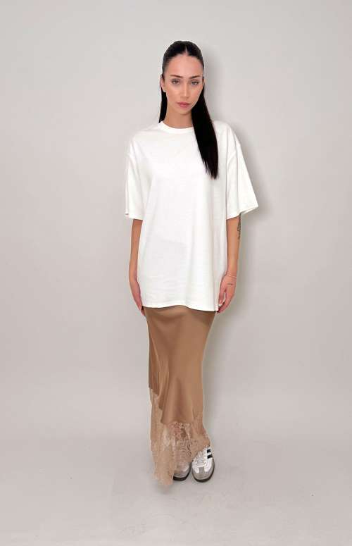 LACE TRIM SILK SKIRT | TAUPE