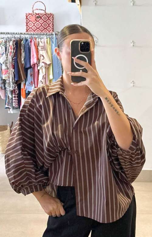 STRIPED SHIRT WITH BALLOON SLEEVES