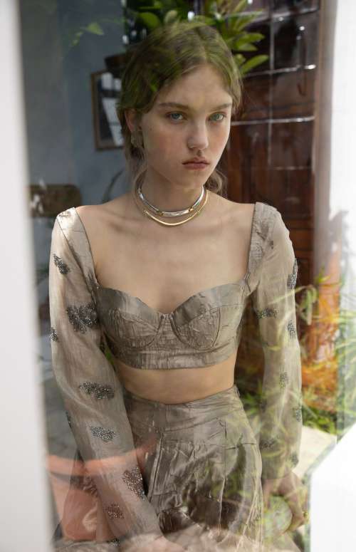 MADOC BUSTIER | BEADED WRINKLED SATIN