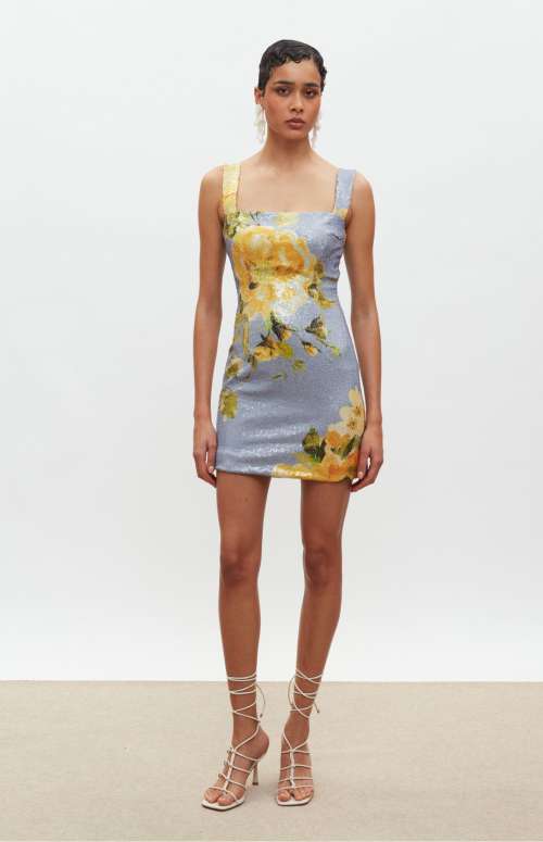 KALI ΜΙΝΙ SEQUIN DRESS | INDIGO/YELLOW FLORAL