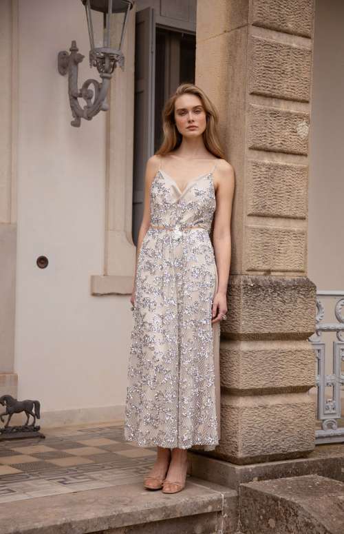 ELSEWHERE DRESS | SEQUINED NET OVER SATIN