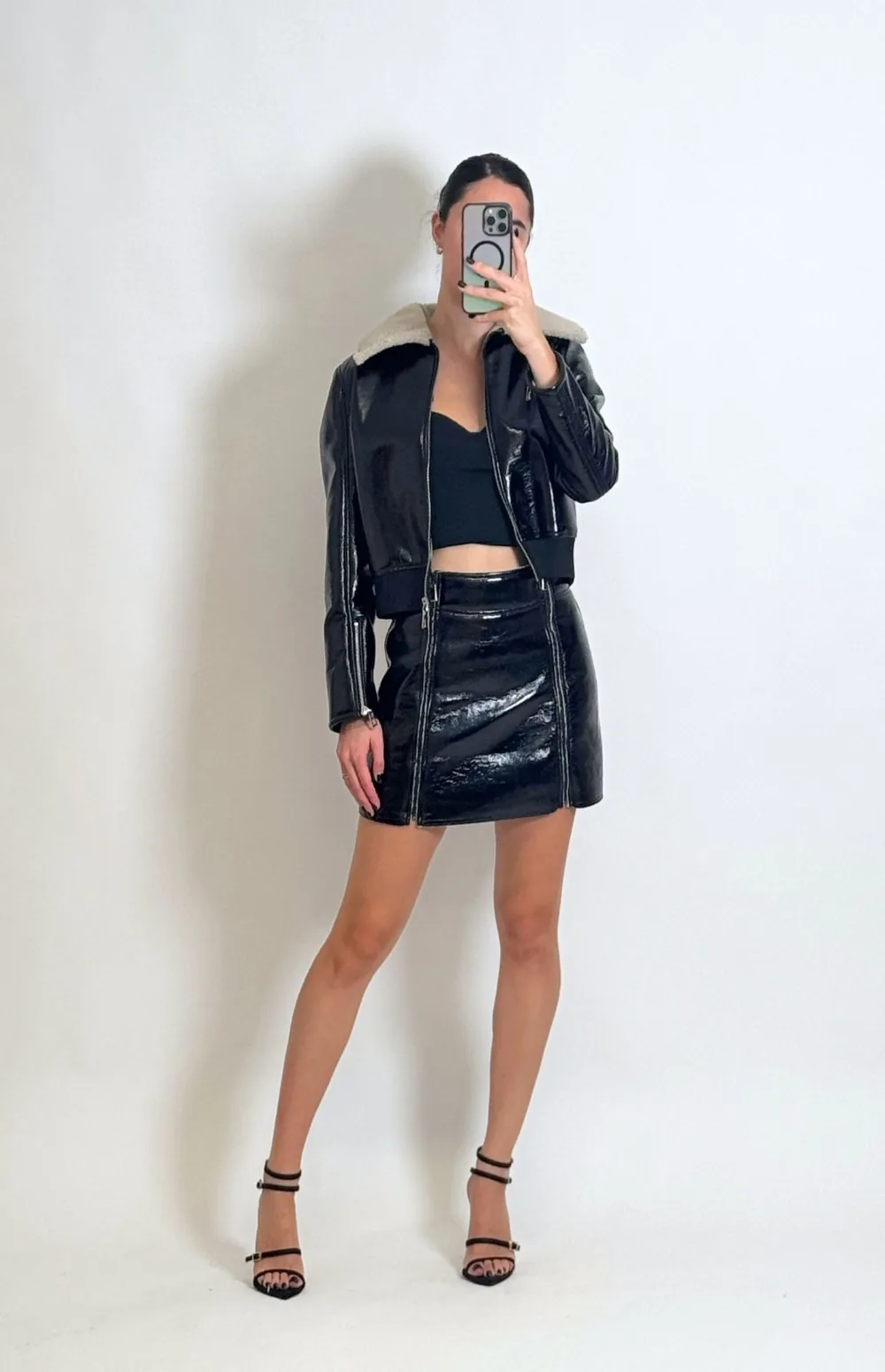 CO-ORD FAUX LEATHER AND FUR | JACKET & MINI SKIRT