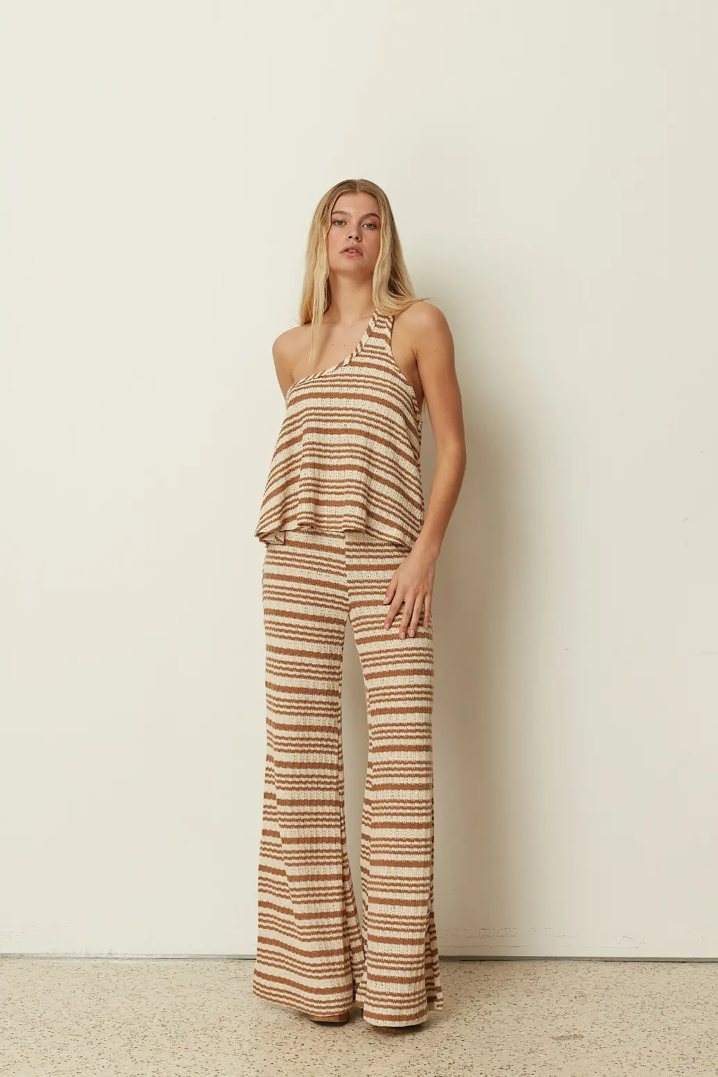 KNITTED FLARED STRIPED PANTS