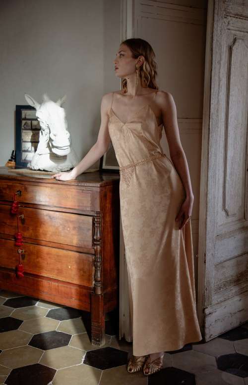 GRACE DRESS | BIAS CUT PAISLEY EMBOSSED SATIN