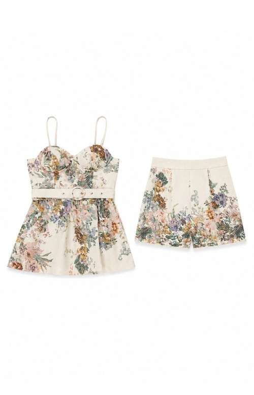 CO-ORD FLORAL | BUSTIER PEPLUM TOP & SHORTS