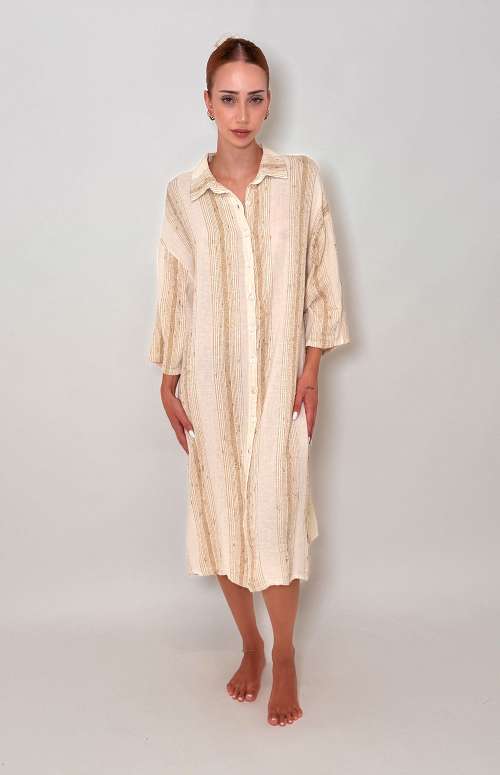 COTTON LINEN SHIRT DRESS | BEIGE