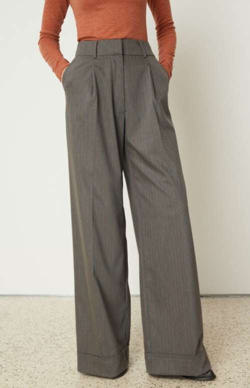 STRIPE FLARED PANTS | GREY