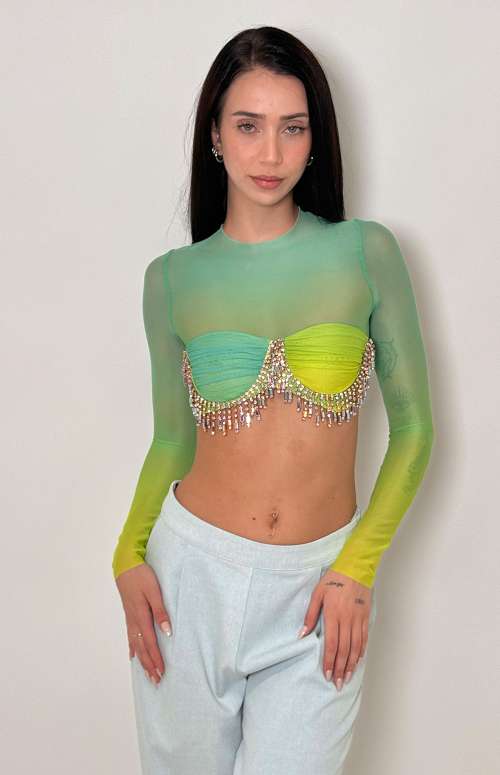 CROPPED CRYSTAL TOP | GREEN