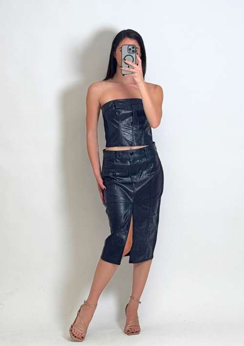 CO-ORD FAUX LEATHER | TOP & MIDI SKIRT