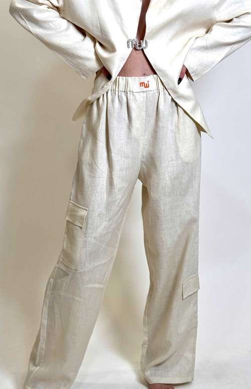 UNISEX PURE LINEN CARGO PANTS