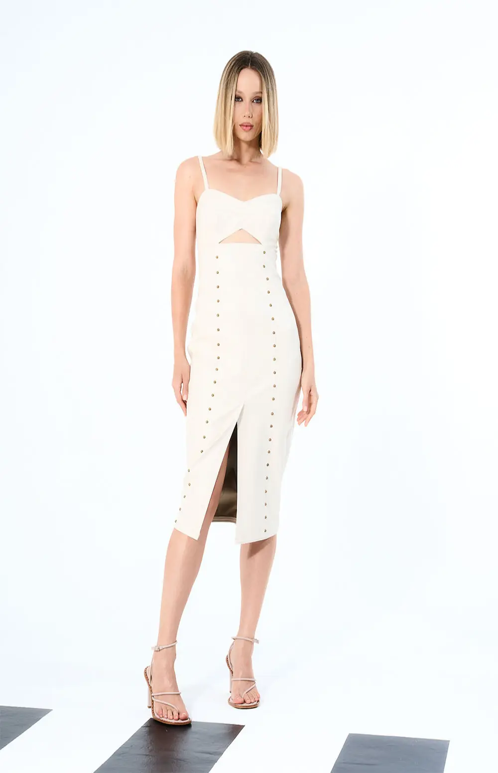 DRESS WITH METALLIC HAND EMBROIDERY