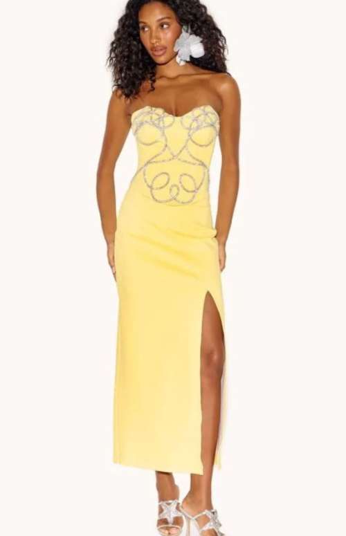 CO-ORD CORSET TOP WITH APPLIQUE &MIDI SKIRT WITH SIDE SLIT