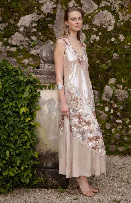 TRANSIENT DRESS | SEQUINED BEADED FRINGE SLITTED
