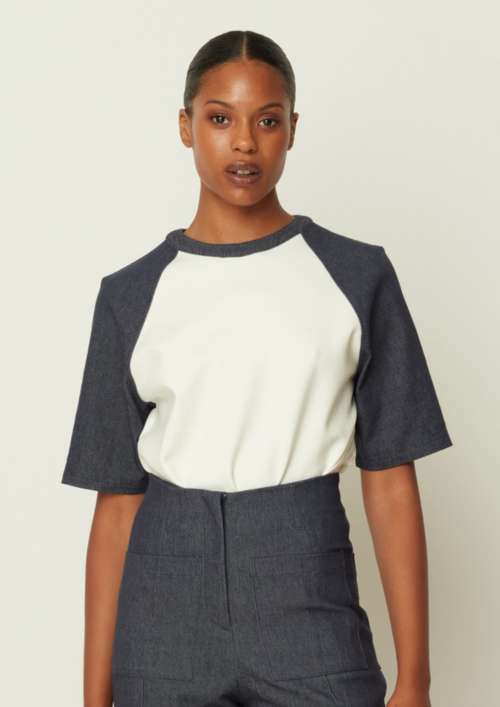 DENIM LOOK SLEEVE T-SHIRT