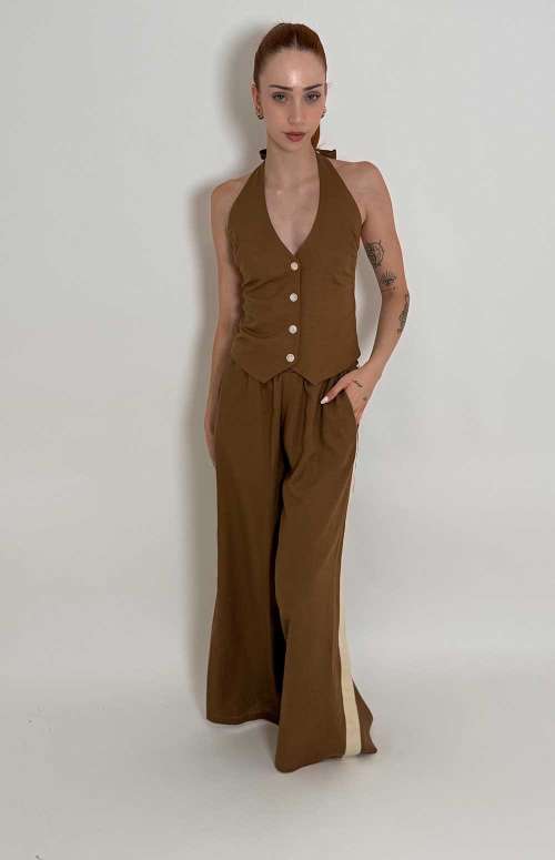 CO-ORD VEST WITH WIDE LEG TROUSERS