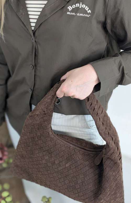 WOVEN SUEDE BAG | DARK BROWN