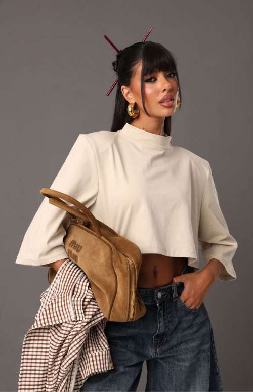 CROP T-SHIRT WITH SHOULDER PADS