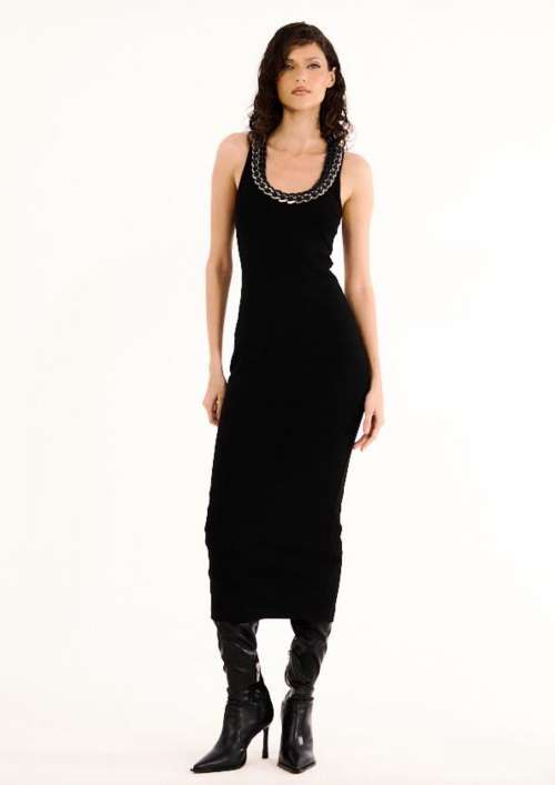 RIBBED DRESS WITH COLLAR DETAIL