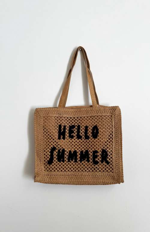 HELLO SUMMER STRAW TOTE BAG