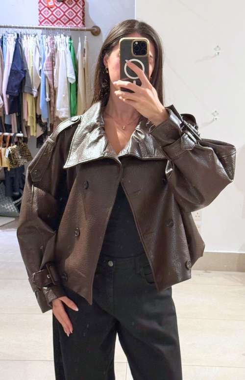 FAUX LEATHER DOUBLE BREASTED JACKET