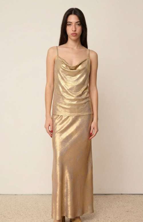 CO-ORD SATIN | DRAPE TOP & LUREX LONG SKIRT