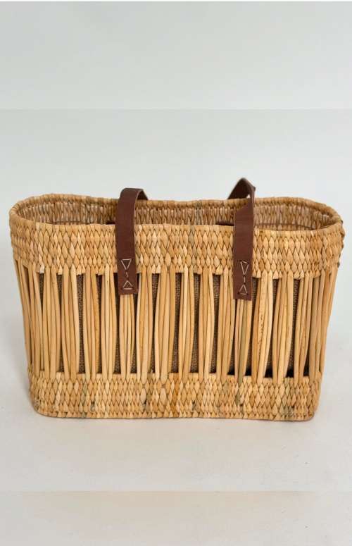 RAFFIA BEACH BAG WITH LEATHER HANDLE