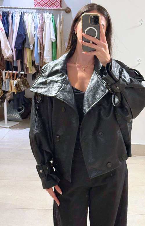 FAUX LEATHER DOUBLE BREASTED JACKET