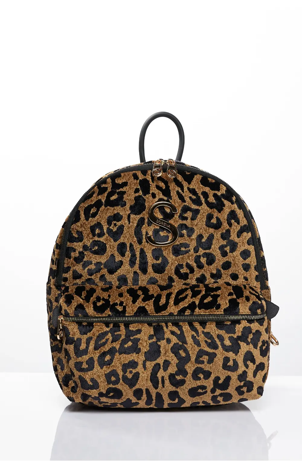 LEOPARD VELVET BROWN BACKPACK