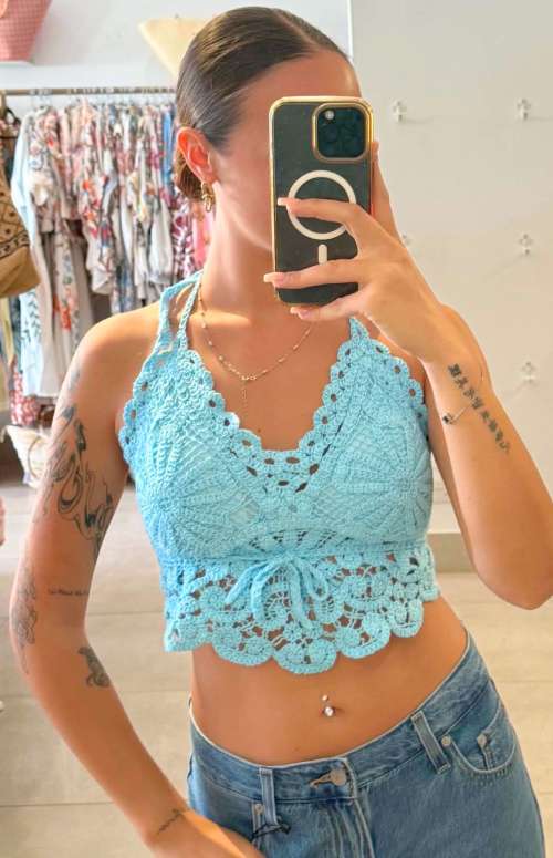 CROCHET HALTER BUSTIER TOP
