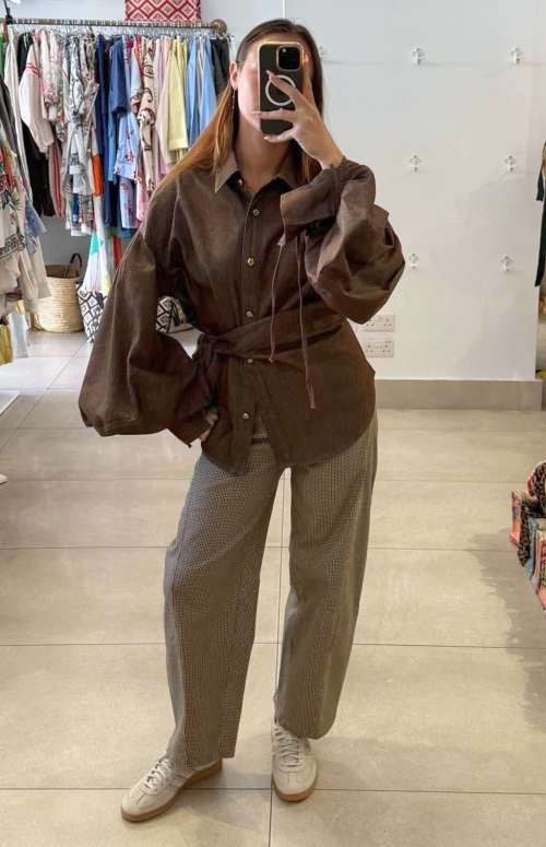 PRINTED BARREL TROUSERS