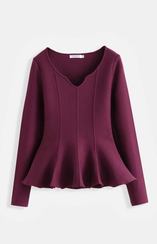 KNIT PEPLUM LONG SLEEVE TOP